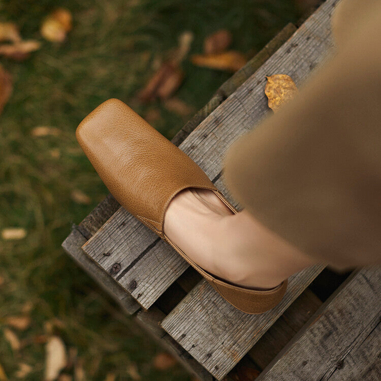 Khaki Brown Black Square Toe Loafers #001135