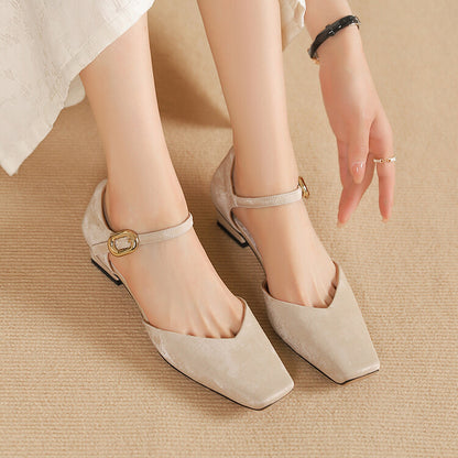 Beige Black Textured Leather Ankle Strap Pumps #001146