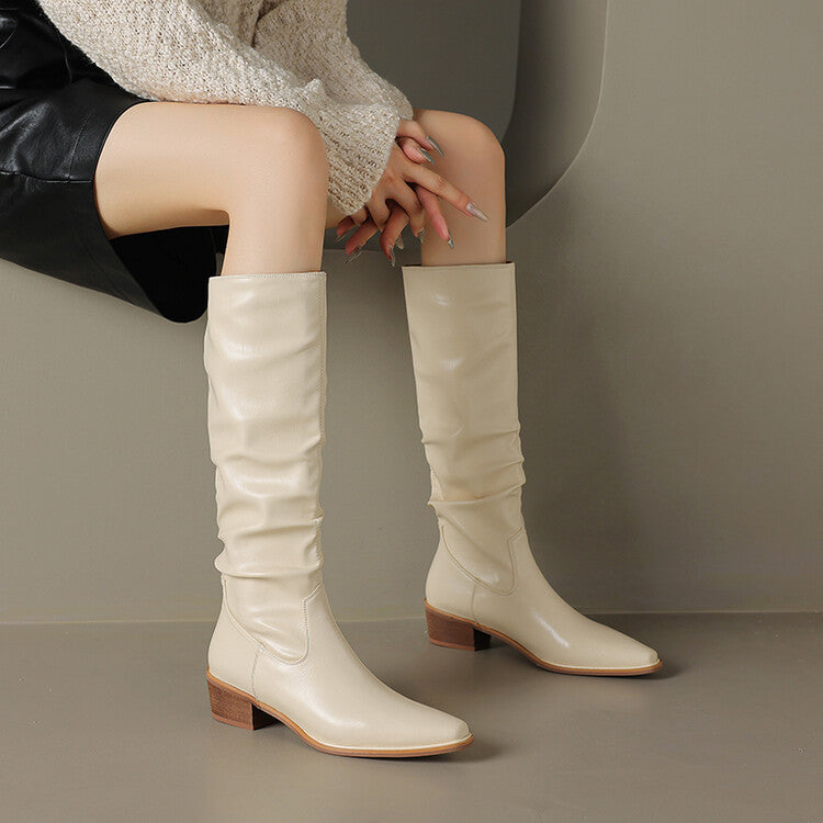 Off-White Brown Black Ruched Tall Boots #002007