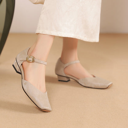 Beige Black Textured Leather Ankle Strap Pumps #001146