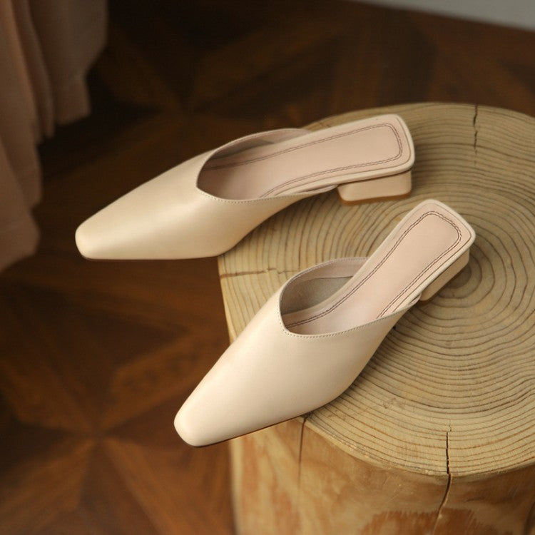 Off-White Beige Plain Low Block Heel Mules #001013