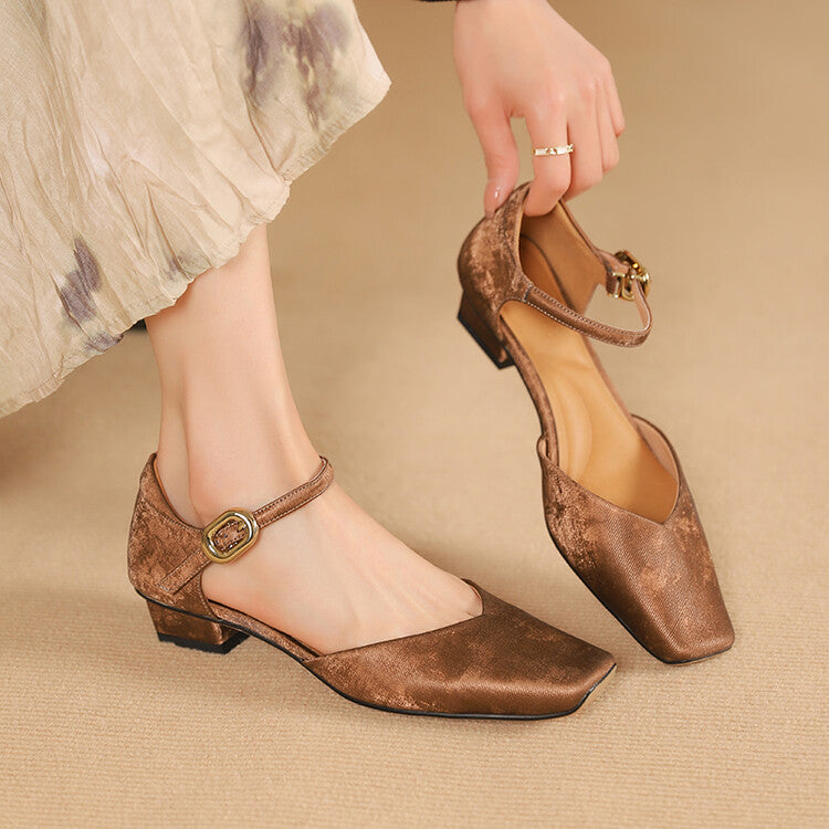 Beige Black Textured Leather Ankle Strap Pumps #001146