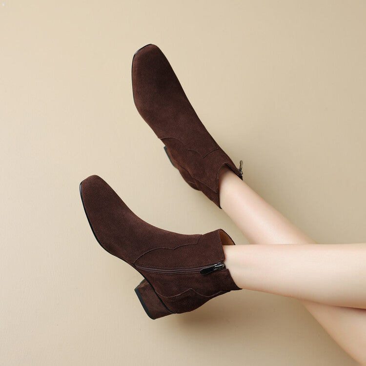 Brown Coffee Black Suede Ankle Boots #002010