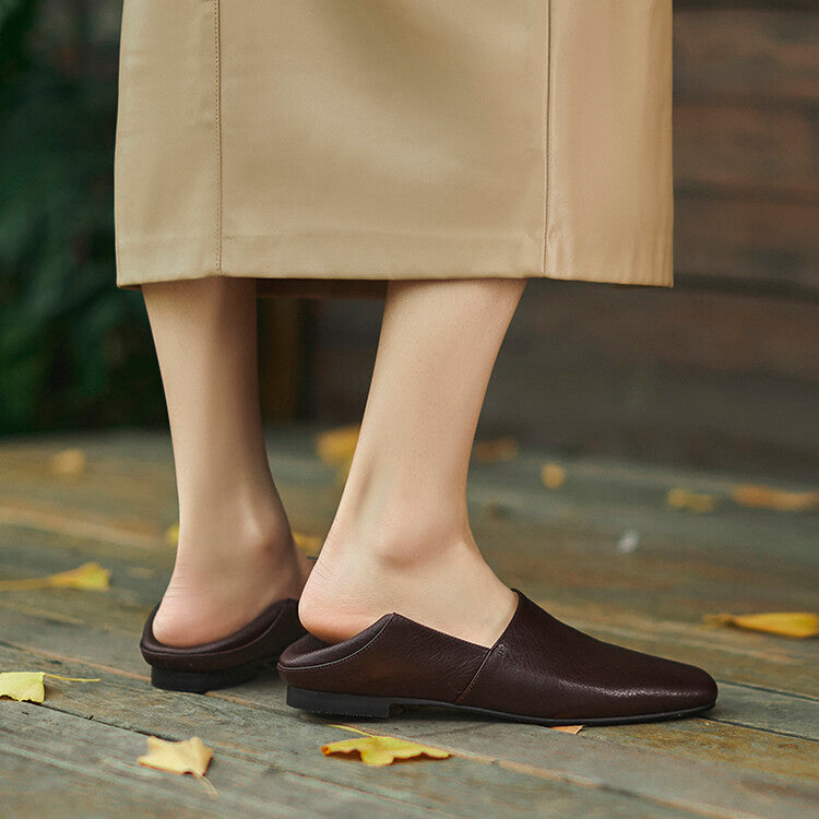 Khaki Brown Black Square Toe Loafers #001135