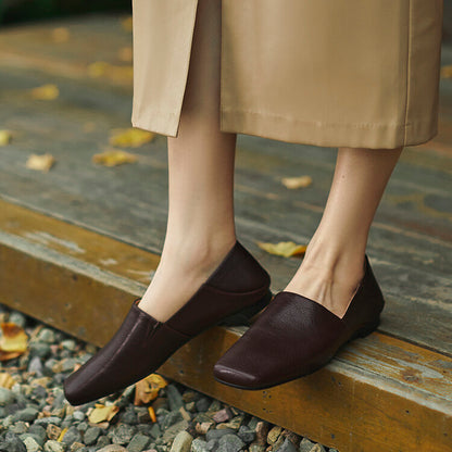 Khaki Brown Black Square Toe Loafers #001135