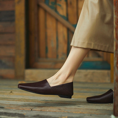 Khaki Brown Black Square Toe Loafers #001135