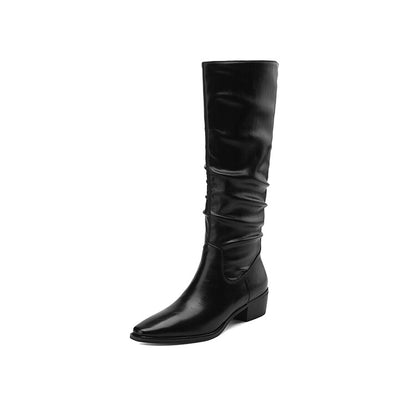 Off-White Brown Black Ruched Tall Boots #002007