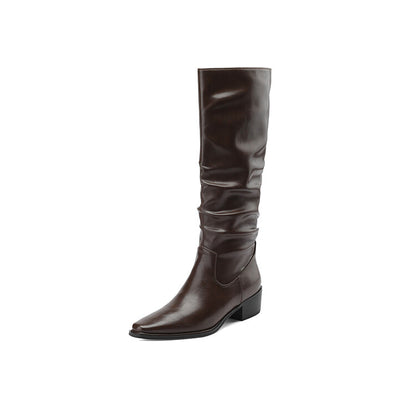 Off-White Brown Black Ruched Tall Boots #002007