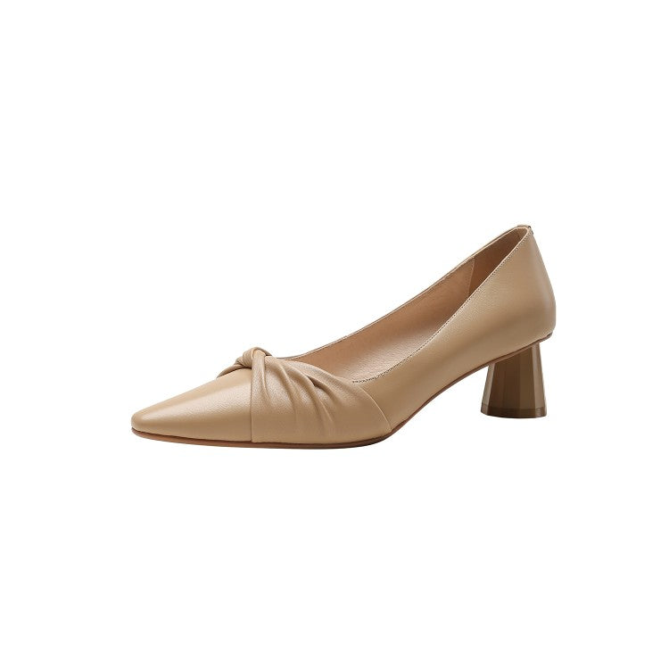 Beige Pointed Toe Cone Heel Pumps #001016