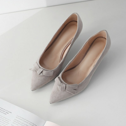 Khaki Pointed Toe Low Heel Butterfly Knot Pumps #001002