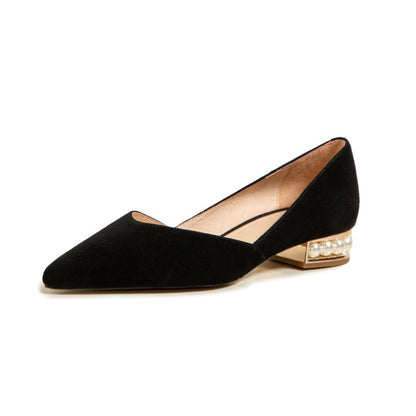 Black Pearl-Embellished Heel Flats #001116