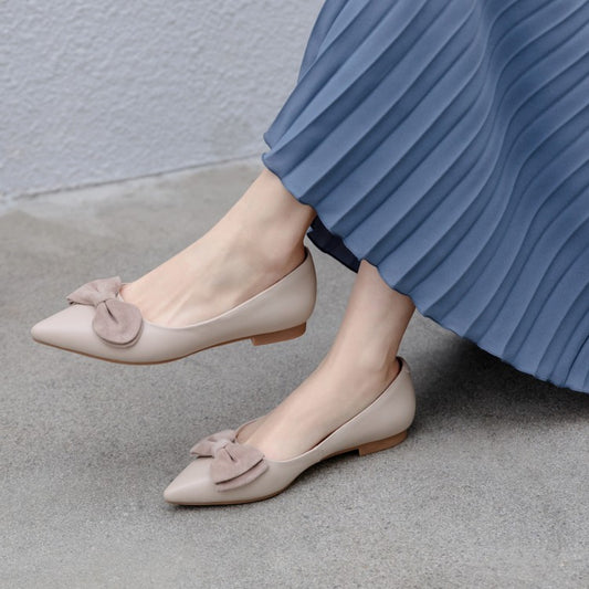 Nude Pointed Toe Bow Flats #001017