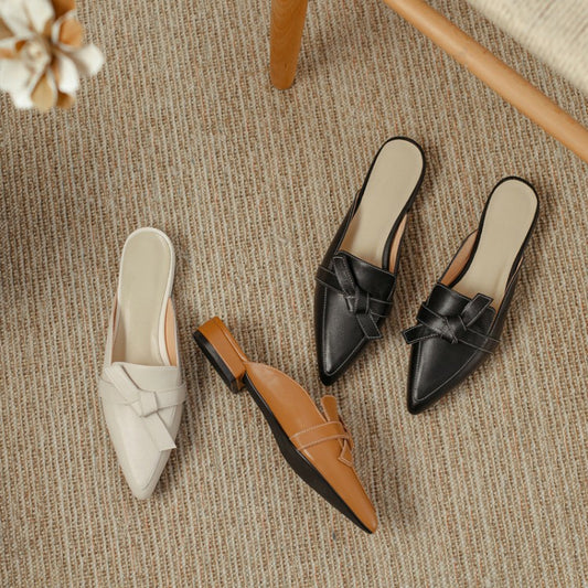 Off-White Brown Black Pointed Toe Loafer Mules #001028