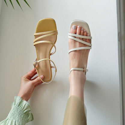 Off-White Yellow Strappy Ankle Strap Sandals #001038