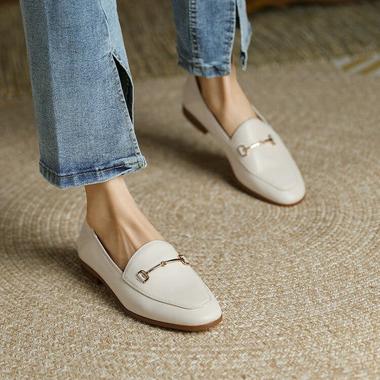 Off-White Brown Black Rounded Toe Loafers #001055