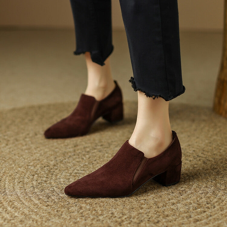 Beige Brown Black Block Heel Suede Short Ankle Boots #002013