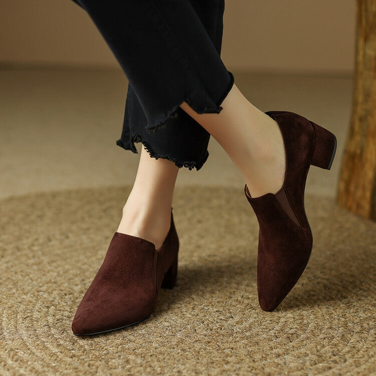 Beige Brown Black Block Heel Suede Short Ankle Boots #002013