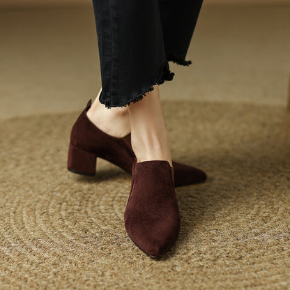 Beige Brown Black Block Heel Suede Short Ankle Boots #002013