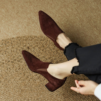 Beige Brown Black Block Heel Suede Short Ankle Boots #002013