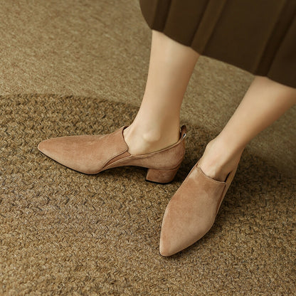 Beige Brown Black Block Heel Suede Short Ankle Boots #002013