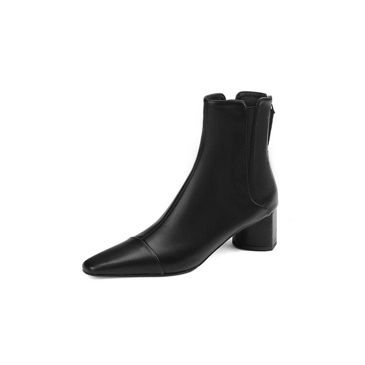 Brown Grey Black Block Heel Back Zipper Ankle Boots #002006