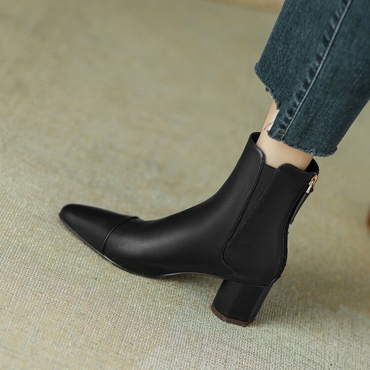 Brown Grey Black Block Heel Back Zipper Ankle Boots #002006