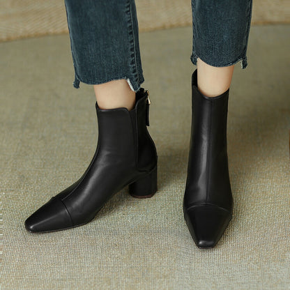 Brown Grey Black Block Heel Back Zipper Ankle Boots #002006