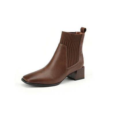 Brown Black Block Heel Sock Boots #002012