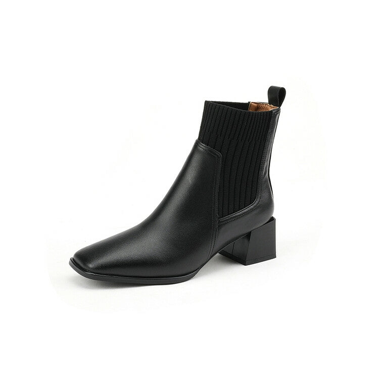 Brown Black Block Heel Sock Boots #002012