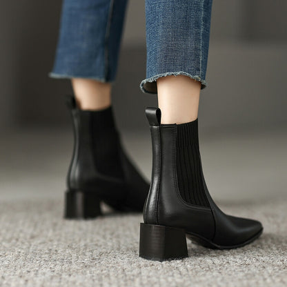 Brown Black Block Heel Sock Boots #002012