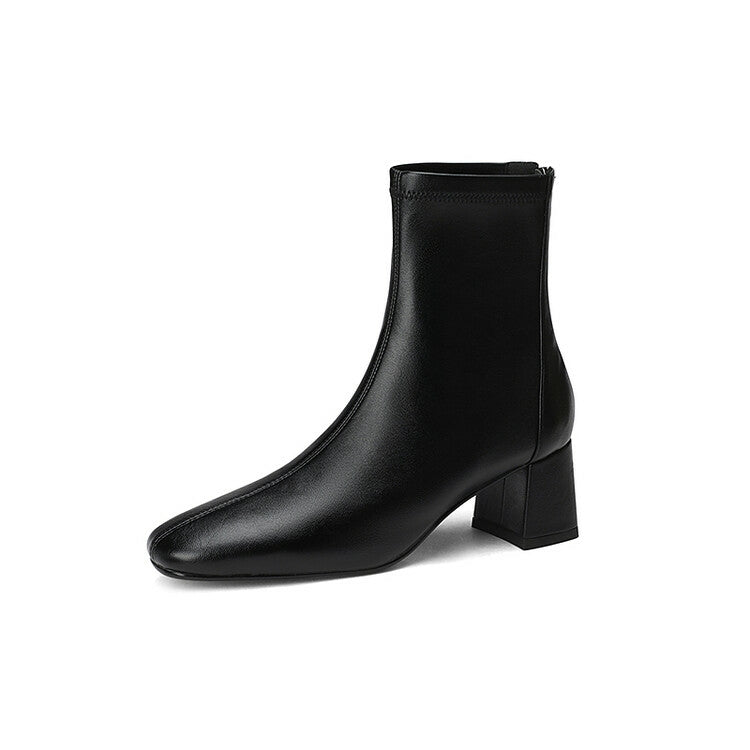 Off-White Black Rounded Toe Block Heel Ankle Boots #002001