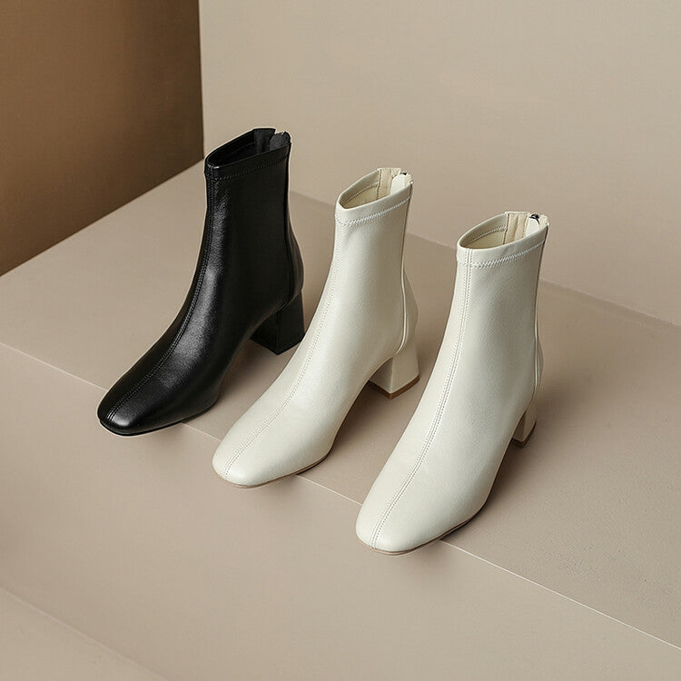 Off-White Black Rounded Toe Block Heel Ankle Boots #002001