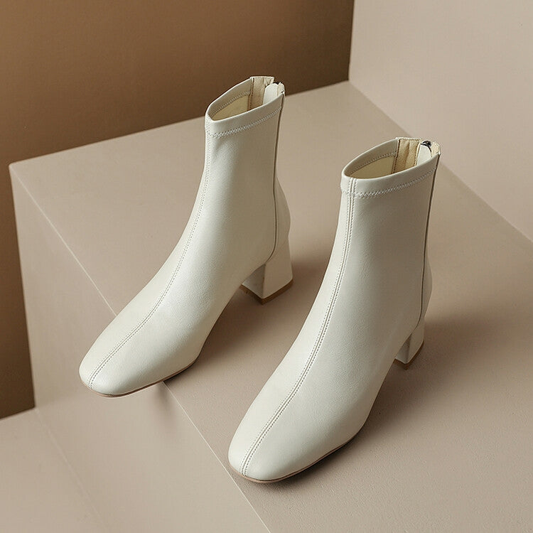 Off-White Black Rounded Toe Block Heel Ankle Boots #002001