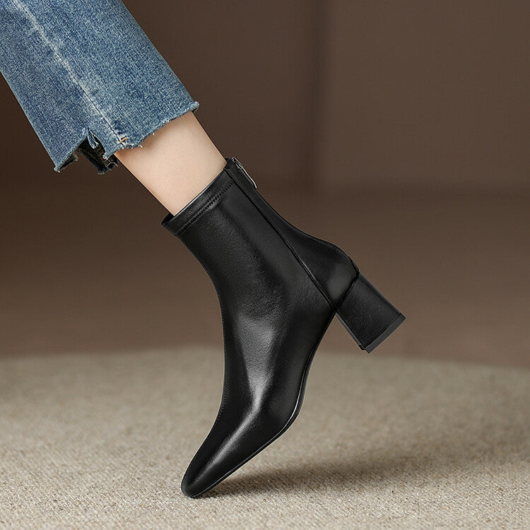 Off-White Black Rounded Toe Block Heel Ankle Boots #002001