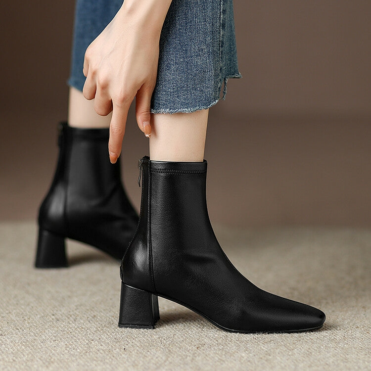 Off-White Black Rounded Toe Block Heel Ankle Boots #002001