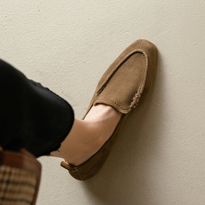 Beige Brown Black Rounded Toe Suede Loafers #001057