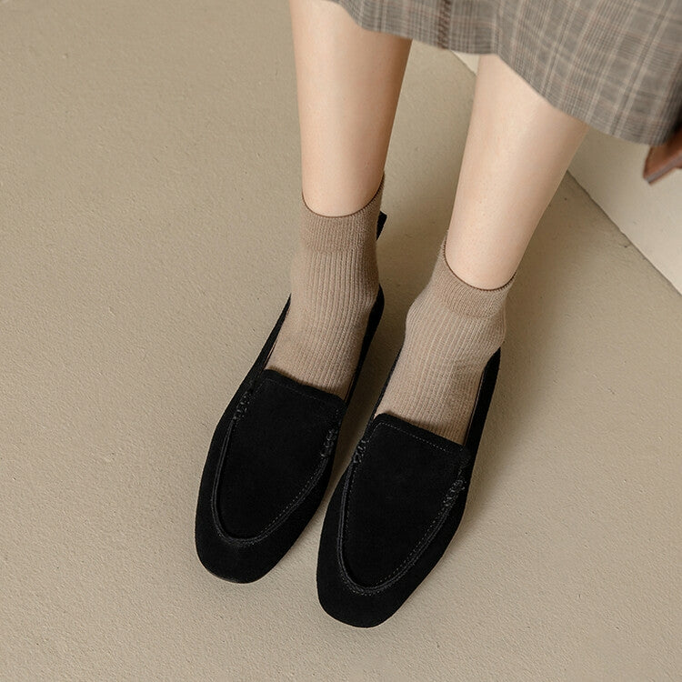 Beige Brown Black Rounded Toe Suede Loafers #001057