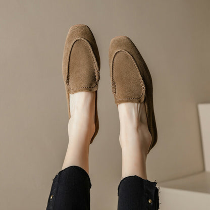 Beige Brown Black Rounded Toe Suede Loafers #001057