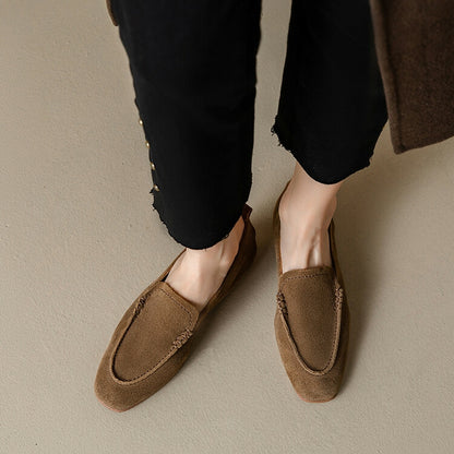 Beige Brown Black Rounded Toe Suede Loafers #001057