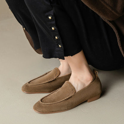 Beige Brown Black Rounded Toe Suede Loafers #001057