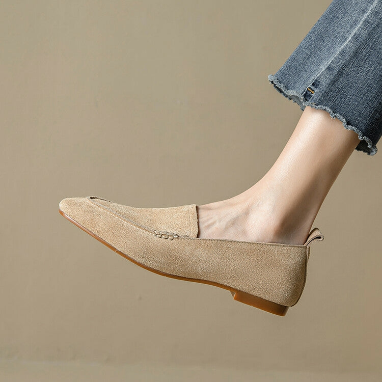 Beige Brown Black Rounded Toe Suede Loafers #001057