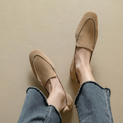 Beige Brown Black Rounded Toe Suede Loafers #001057