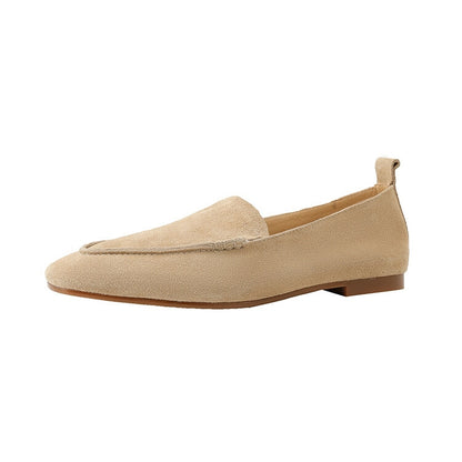 Beige Brown Black Rounded Toe Suede Loafers #001057