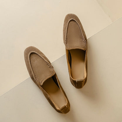 Beige Brown Black Rounded Toe Suede Loafers #001057