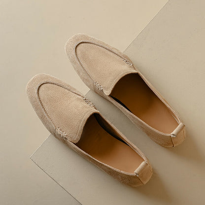 Beige Brown Black Rounded Toe Suede Loafers #001057