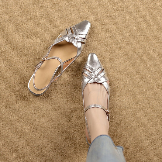 Silver Gold Woven Quarter Strap Flats #001102