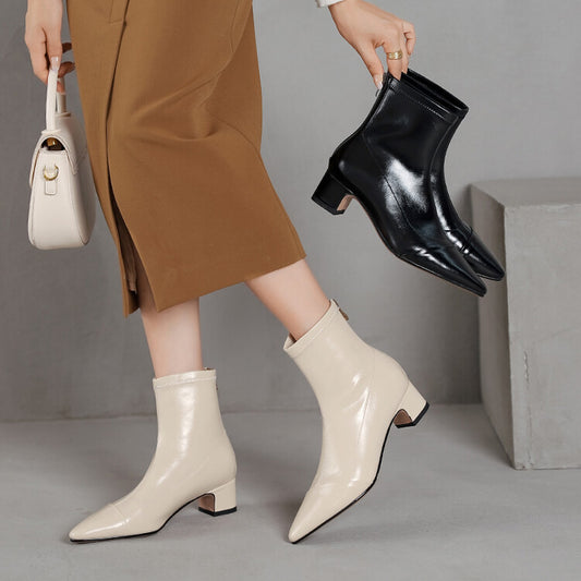 Off-White Black Pointed Cap Toe Ankle Boots #002019