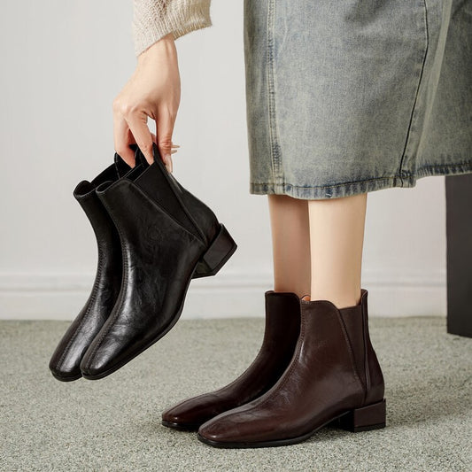 Brown Black Low Heel Chelsea Ankle Boots #002016