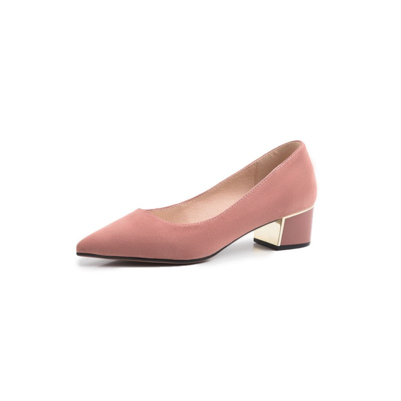 Pink Pointed Toe Block Heel Pumps #001003