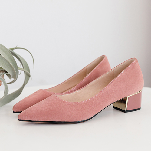 Pink Pointed Toe Block Heel Pumps #001003